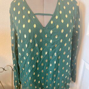SHEIN Blouse Size XL , V-neck Long Sleeve Green and Gold colors Top blouse